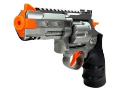 LEAN Toys Zestaw Policyjny Rewolwer 20cm Odznaka Kabura Gwizdek Dźwięk Efekty Świetlne