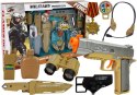 LEAN Toys Zestaw Wojskowy z Akcesoriami Pistolet Nóż Lornetka Słuchawki Gwizdek Krótkofalówka Jasnozielony