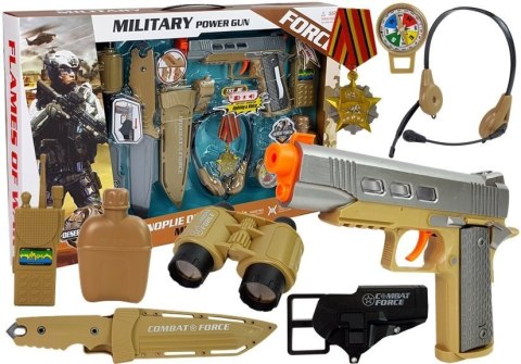 LEAN Toys Zestaw Wojskowy z Akcesoriami Pistolet Nóż Lornetka Słuchawki Gwizdek Krótkofalówka Jasnozielony LEAN Toys Zestaw Wojskowy z Akcesoriami Pistolet Nóż Lornetka Słuchawki Gwizdek Krótkofalówka Jasnozielony