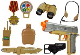LEAN Toys Zestaw Wojskowy z Akcesoriami Pistolet Nóż Lornetka Słuchawki Gwizdek Krótkofalówka Jasnozielony