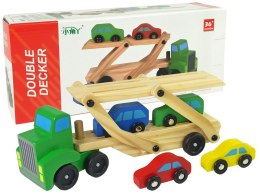 LEAN Toys Drewniana Zielona Laweta Ciężarówka z Samochodzikami Klocki