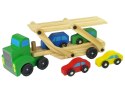 LEAN Toys Drewniana Zielona Laweta Ciężarówka z Samochodzikami Klocki
