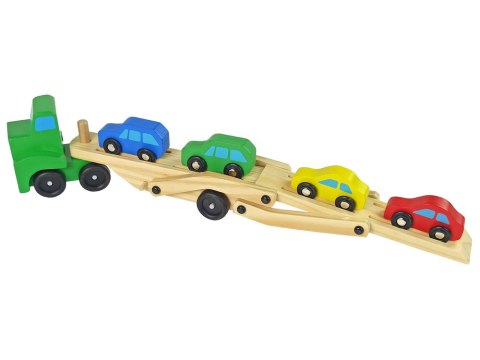LEAN Toys Drewniana Zielona Laweta Ciężarówka z Samochodzikami Klocki LEAN Toys Drewniana Zielona Laweta Ciężarówka z Samochodzikami Klocki