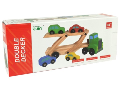 LEAN Toys Drewniana Zielona Laweta Ciężarówka z Samochodzikami Klocki LEAN Toys Drewniana Zielona Laweta Ciężarówka z Samochodzikami Klocki
