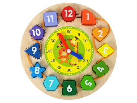 LEAN Toys Drewniany Edukacyjny Zegar Sorter Nauka Cyfry Kształty Kolory LEAN Toys Drewniany Edukacyjny Zegar Sorter Nauka Cyfry Kształty Kolory