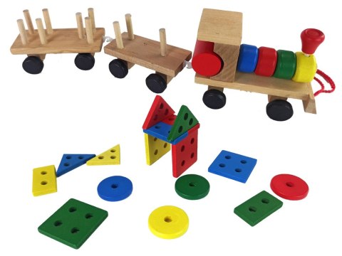 LEAN Toys Drewniany Pociąg Lokomotywa 2 Wagony Odpinane LEAN Toys Drewniany Pociąg Lokomotywa 2 Wagony Odpinane