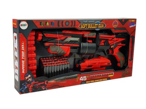 LEAN Toys Duży Pistolet Karabin Na Piankowe Naboje 40 Sztuk Czerwono- Czarny Celownik LEAN Toys Duży Pistolet Karabin Na Piankowe Naboje 40 Sztuk Czerwono- Czarny Celownik