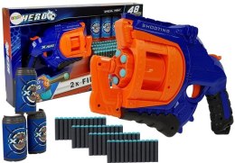 LEAN Toys Pistolet na Piankowe Naboje 48 sztuk Obrotowy Magazynek Niebiesko- Pomarańczowy