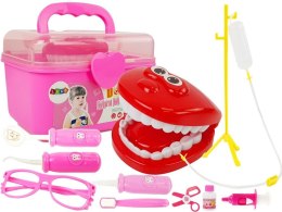 LEAN Toys Zestaw Lekarski Dentysta Stojak Kroplówka Lekarstwa Strzykawka Wiertła Szczoteczka do Zębów