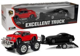 LEAN Toys Zestaw Pojazdów Czerwony Monster Truck Czarne BMW Laweta 58 cm