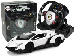 LEAN Toys Auto Zdalnie Sterowane Lamborghini Veneno Biały Kierownica Dźwięk Światła