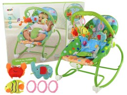 LEAN Toys Kołyska Bujaczek Fotelik Krzesełko 2w1 Zielona Rybka Słonik Dźwięki Wibracja