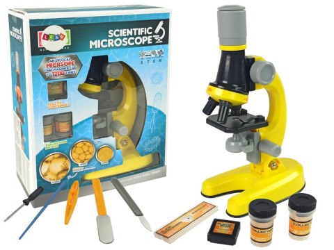LEAN Toys Mikroskop Dla Naukowca Zestaw Edukacyjny Żółty 100x 400x 1200x