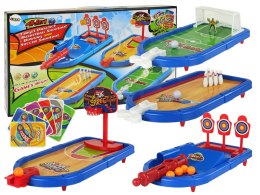 LEAN Toys Zestaw Gier Zręcznościowych 4w1 Koszykówka Piłka Nożna Tarcza Kręgle Wyrzutnia