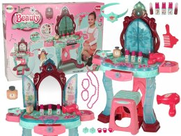 LEAN Toys Zestaw Piękności Toaletka z Lustrem Światła Dźwięk Biżuteria Ciemny Róż