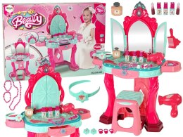 LEAN Toys Zestaw Piękności Toaletka z Lustrem Światła Dźwięk Biżuteria Różowa