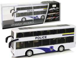 LEAN Toys Autobus Policyjny Dwupiętrowy Biały z Naciągiem Dźwięk