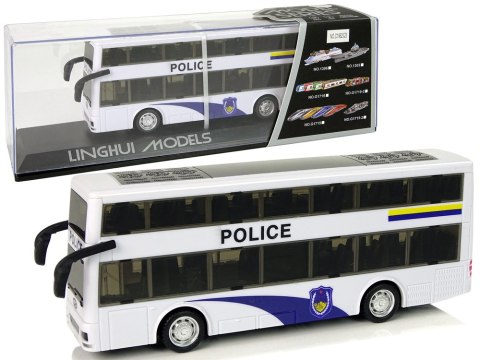 LEAN Toys Autobus Policyjny Dwupiętrowy Biały z Naciągiem Dźwięk LEAN Toys Autobus Policyjny Dwupiętrowy Biały z Naciągiem Dźwięk