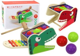 LEAN Toys Dinozaur Wbijak Cymbałki 2w1 Drewniany Czerwony