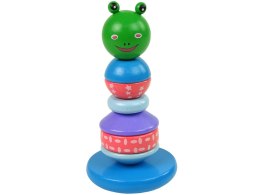 LEAN Toys Drewniana Edukacyjna Piramidka Żaba Zielona Balansująca Wieża