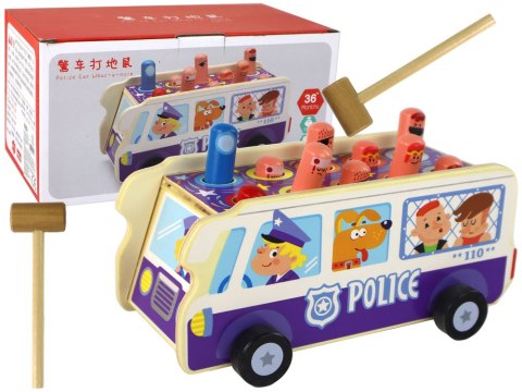 LEAN Toys Drewniana Gra Zręcznościowa Zbijak Autobus Policyjny LEAN Toys Drewniana Gra Zręcznościowa Zbijak Autobus Policyjny