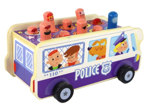 LEAN Toys Drewniana Gra Zręcznościowa Zbijak Autobus Policyjny LEAN Toys Drewniana Gra Zręcznościowa Zbijak Autobus Policyjny