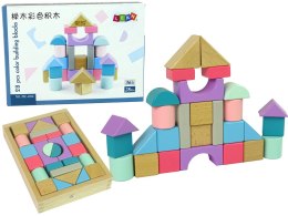 LEAN Toys Drewniane Klocki Pastelowe Kolory 28 Elementów Zamek Budowle