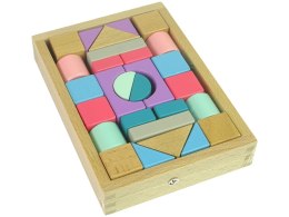 LEAN Toys Drewniane Klocki Pastelowe Kolory 28 Elementów Zamek Budowle