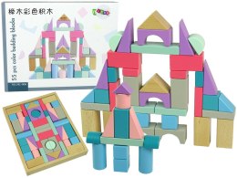 LEAN Toys Drewniane Klocki Pastelowe Kolory 55 Elementów Zamek Budowle