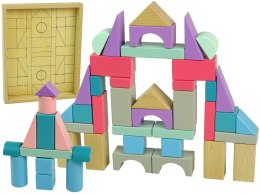 LEAN Toys Drewniane Klocki Pastelowe Kolory 55 Elementów Zamek Budowle