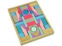 LEAN Toys Drewniane Klocki Pastelowe Kolory 55 Elementów Zamek Budowle