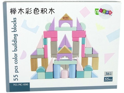 LEAN Toys Drewniane Klocki Pastelowe Kolory 55 Elementów Zamek Budowle LEAN Toys Drewniane Klocki Pastelowe Kolory 55 Elementów Zamek Budowle