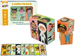 LEAN Toys Drewniane Klocki Ułóż Postacie 6 Części Puzzle Kolorowe