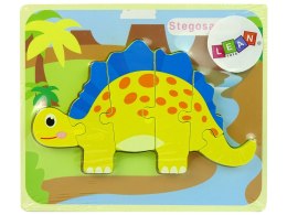 LEAN Toys Drewniane Puzzle Dinozaur Stegosaurus Żółty Oviraptor Żółty