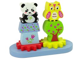 LEAN Toys Drewniane Zwierzątka Sorter Sowa Panda Koła Zębate