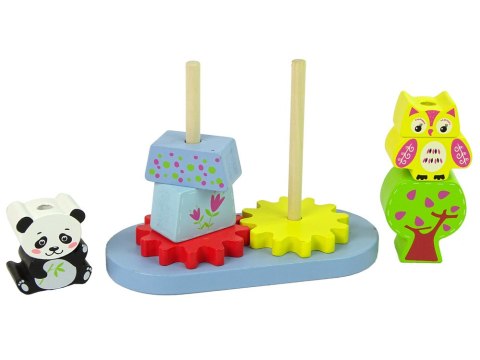 LEAN Toys Drewniane Zwierzątka Sorter Sowa Panda Koła Zębate LEAN Toys Drewniane Zwierzątka Sorter Sowa Panda Koła Zębate