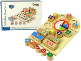 LEAN Toys Drewniany Edukacyjny Zegar Sorter Klocki Kolorowe Liczby