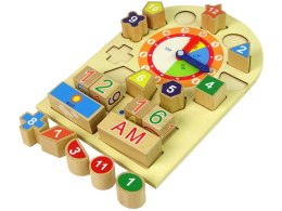 LEAN Toys Drewniany Edukacyjny Zegar Sorter Klocki Kolorowe Liczby