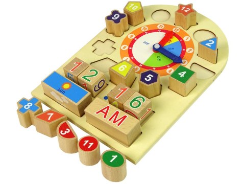LEAN Toys Drewniany Edukacyjny Zegar Sorter Klocki Kolorowe Liczby LEAN Toys Drewniany Edukacyjny Zegar Sorter Klocki Kolorowe Liczby