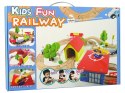 LEAN Toys Drewniany Tor Kolejka Autka Drzewa Budynki Helikopter
