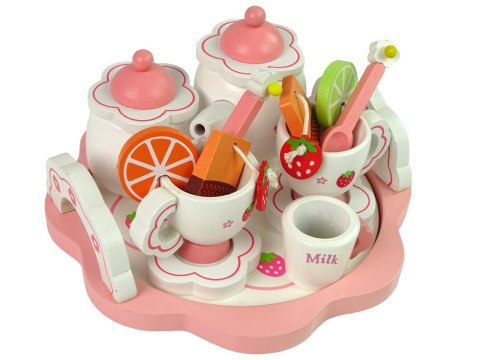 LEAN Toys Drewniany Zestaw Do Herbatę Różowy Kwiatki Dzbanek Taca LEAN Toys Drewniany Zestaw Do Herbatę Różowy Kwiatki Dzbanek Taca