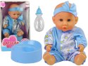 LEAN Toys Lalka Bobas Niebieska Nocnik Siusia Pije Kokardka 24 cm