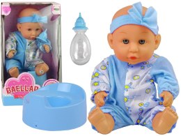 LEAN Toys Lalka Bobas Niebieska Nocnik Siusia Pije Kokardka 24 cm