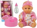 LEAN Toys Lalka Bobas Różowa Nocnik Siusia Pije Kokardka 24 cm