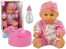 LEAN Toys Lalka Bobas Różowa Nocnik Siusia Pije Kokardka 24 cm
