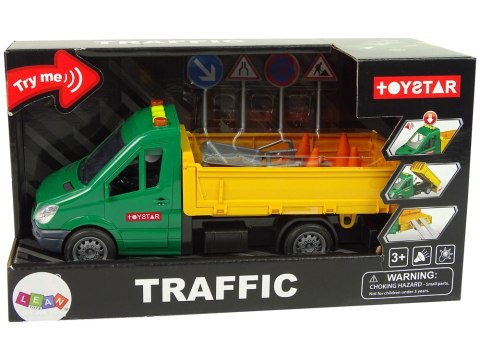 LEAN Toys Pojazd Auto Drogowe Wywrotka Napęd Frykcyjny Akcesoria Drogowe Dźwięk LEAN Toys Pojazd Auto Drogowe Wywrotka Napęd Frykcyjny Akcesoria Drogowe Dźwięk