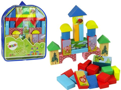 LEAN Toys Zestaw Drewnianych Klocków Ze Zwierzętami Zamek W Plecaku LEAN Toys Zestaw Drewnianych Klocków Ze Zwierzętami Zamek W Plecaku