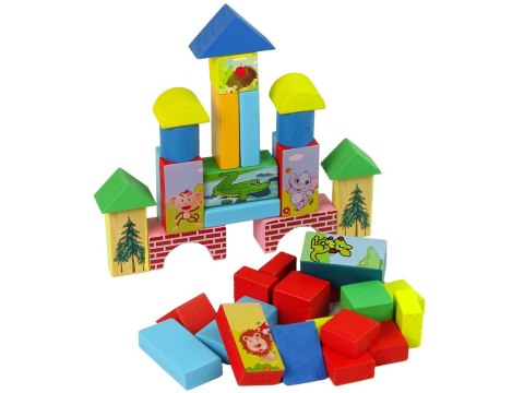 LEAN Toys Zestaw Drewnianych Klocków Ze Zwierzętami Zamek W Plecaku LEAN Toys Zestaw Drewnianych Klocków Ze Zwierzętami Zamek W Plecaku