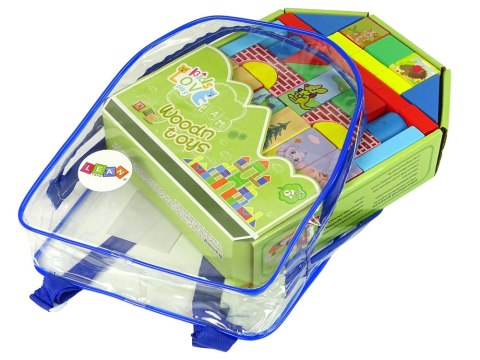 LEAN Toys Zestaw Drewnianych Klocków Ze Zwierzętami Zamek W Plecaku LEAN Toys Zestaw Drewnianych Klocków Ze Zwierzętami Zamek W Plecaku