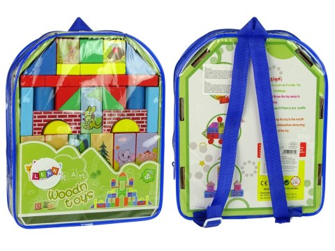 LEAN Toys Zestaw Drewnianych Klocków Ze Zwierzętami Zamek W Plecaku LEAN Toys Zestaw Drewnianych Klocków Ze Zwierzętami Zamek W Plecaku